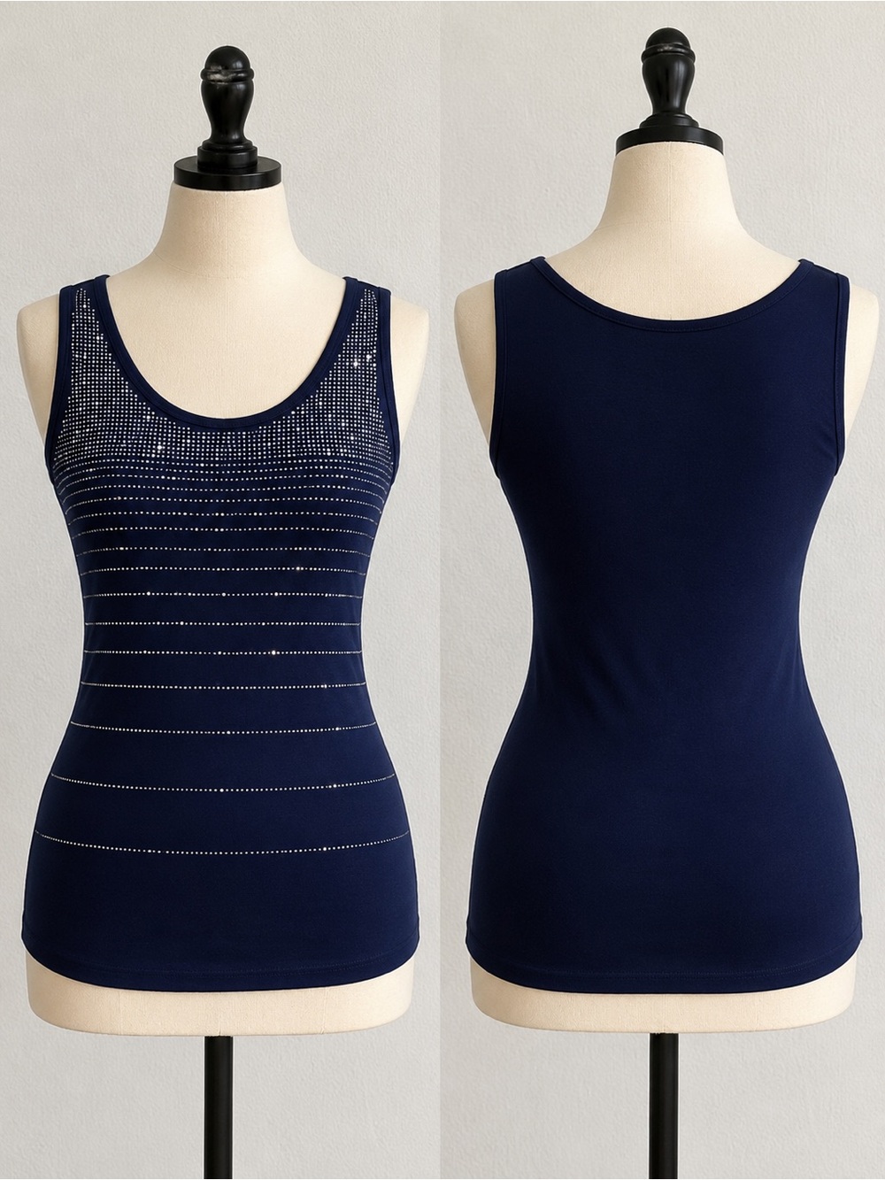 Dress Barn Navy Rhinestone Stripe Sleeveless Tank